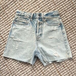 Super High Rise Distressed Denim Shorts